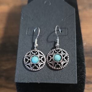 Source Unknown Silver Earrings with Turquoise Accent